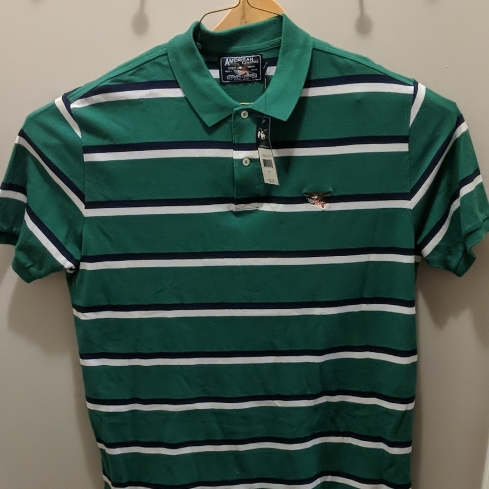 American Living NWT XL Green striped polo #118